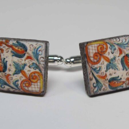 Square cufflinks with enamelled lava lapilli (Deruta design)