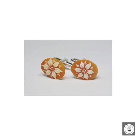 Gemelli in acciaio a scatto con camei con margherite
