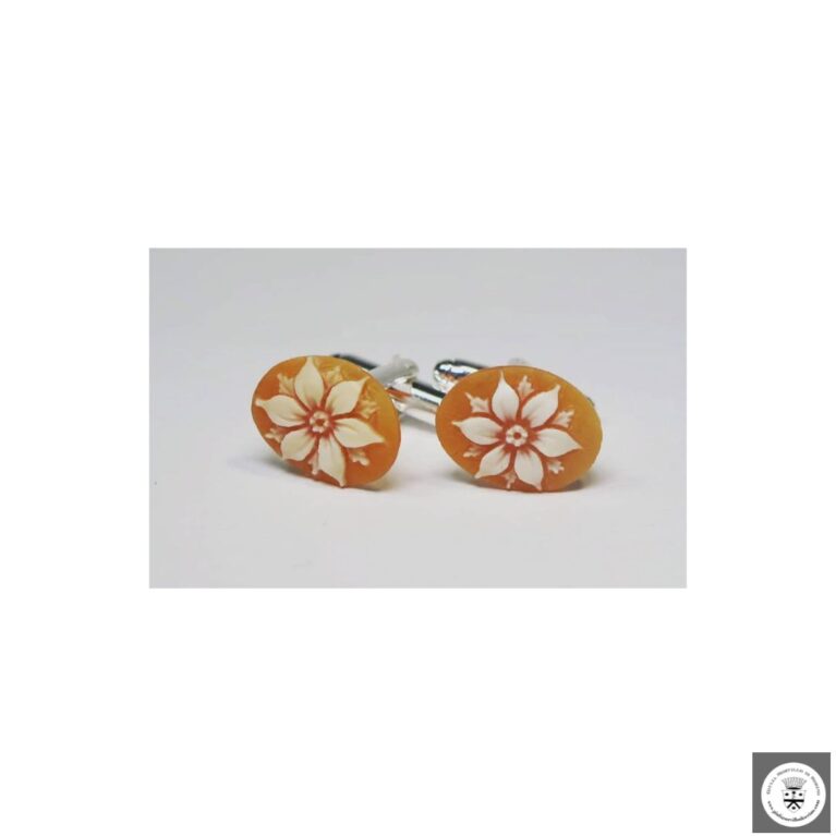 Gemelli in acciaio a scatto con camei con margherite