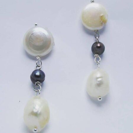Earrings with white and grey baroque freshwater pearls