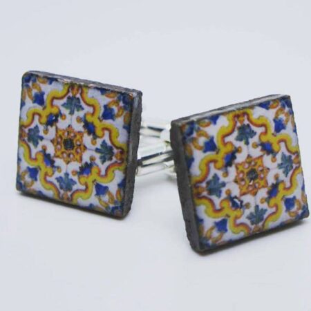 Square cufflinks with enamelled lava lapilli (Positano design)