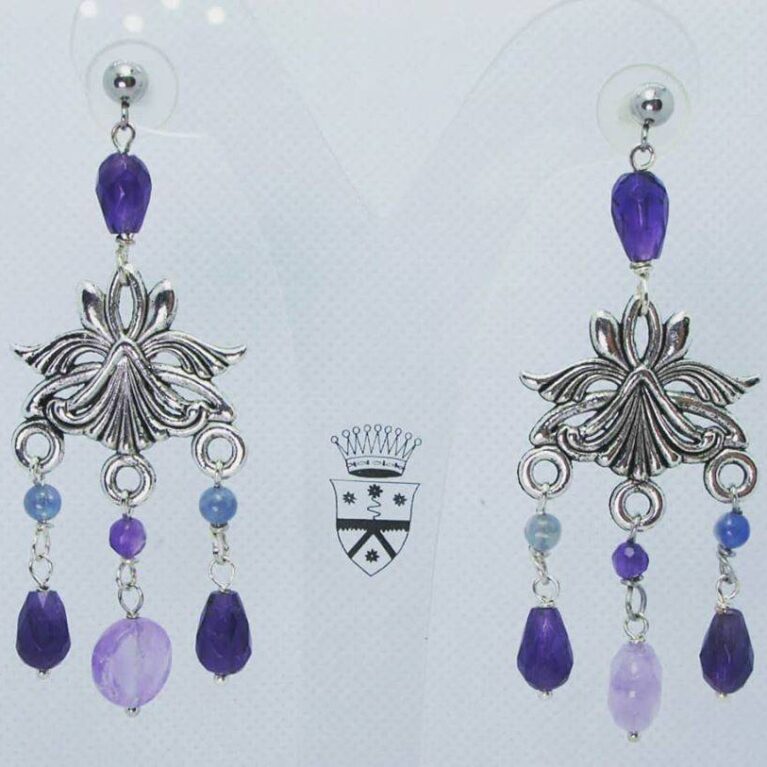 Chandelier earrings with amethyst and kyanite