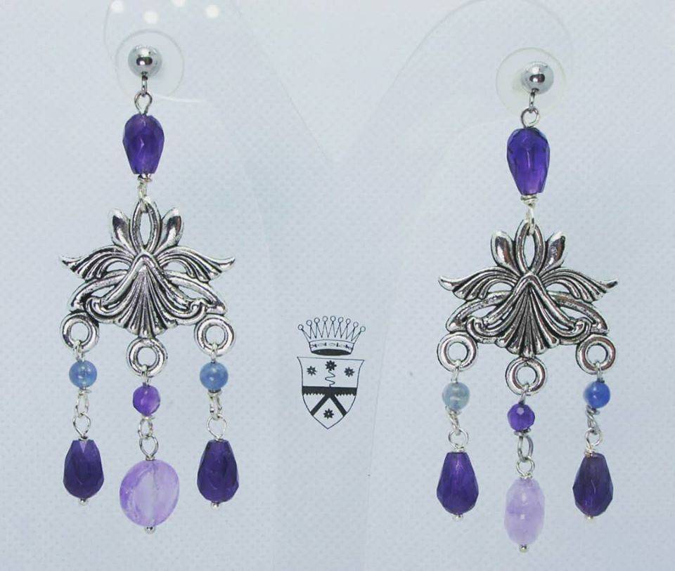 Chandelier earrings with amethyst and kyanite