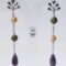 Long silver earrings with amethyst, pink moonstone and labradorite