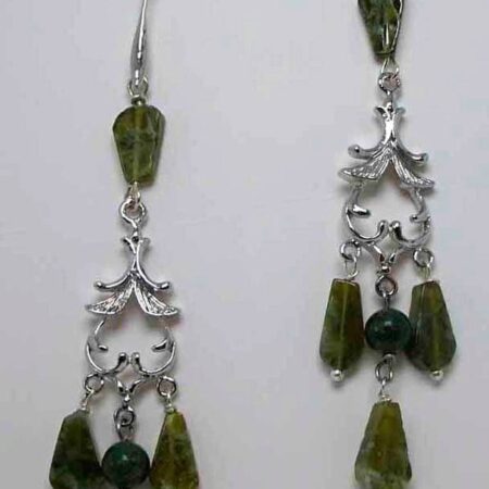 Chandelier earrings with peridot and africa jade