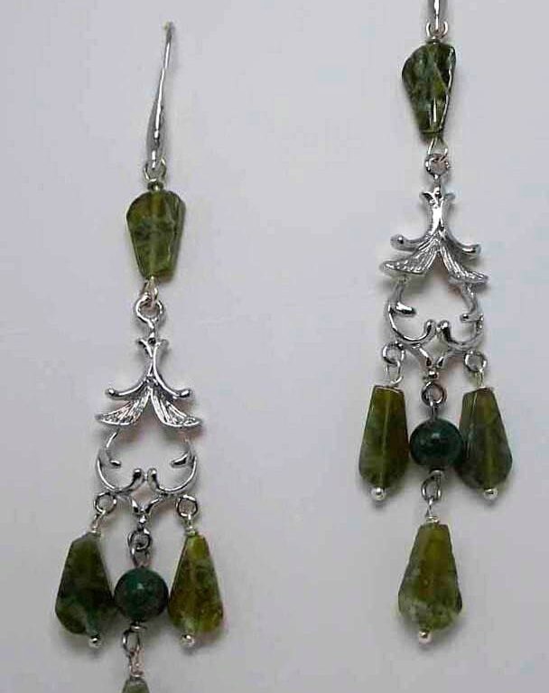 Chandelier earrings with peridot and africa jade