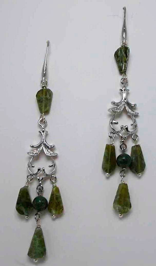 Chandelier earrings with peridot and africa jade