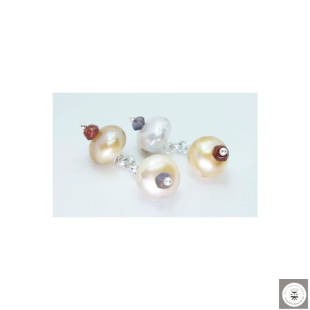 Gemelli con perle di fiume, iolite e granato