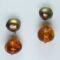 Earrings with brown pearls, amber and peridot