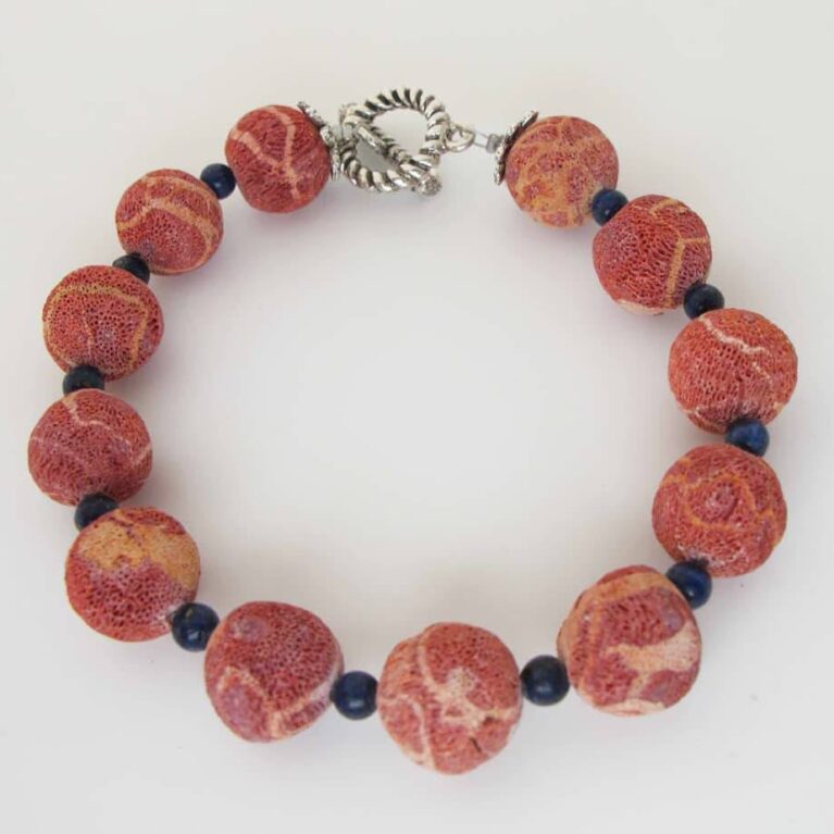 Bracelet with madrepora (sponge coral) and moonstone