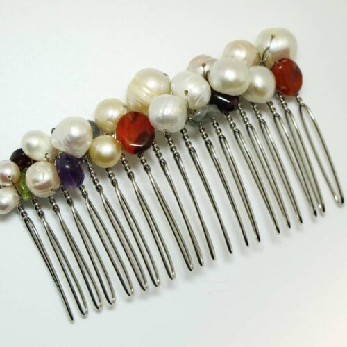 Hair comb with pearls and semi-precious stones
