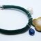 Green velvet bracelet with baroque pearl, kyanite and mother of pearl