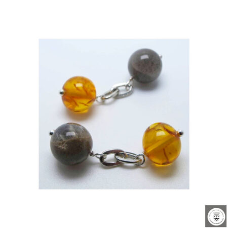 Gemelli con pietra di luna grigia e ambra