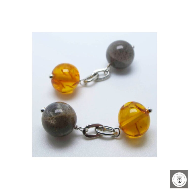 Gemelli con pietra di luna grigia e ambra