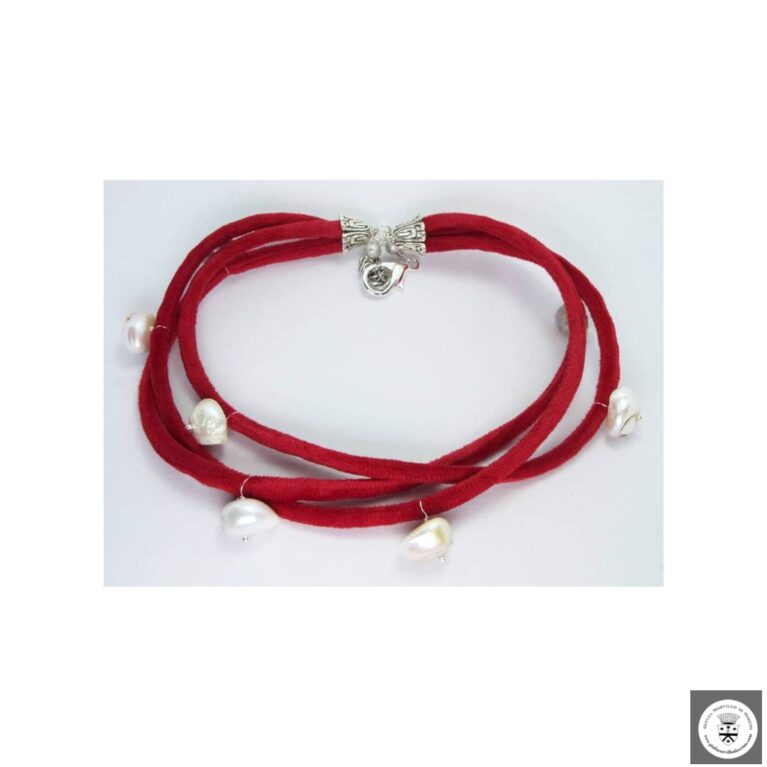 Collana multifilo in velluto rosso con perle barocche