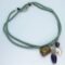 Green sage silk necklace with tiger eye, amethyst, grey quartz, pearl and rubyzoisite