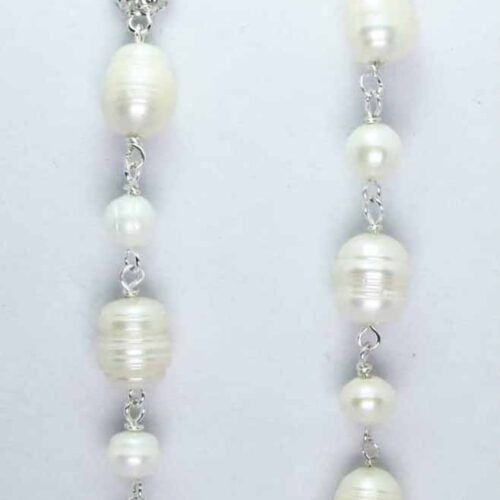 Long earrings with white baroque freshwater pearls