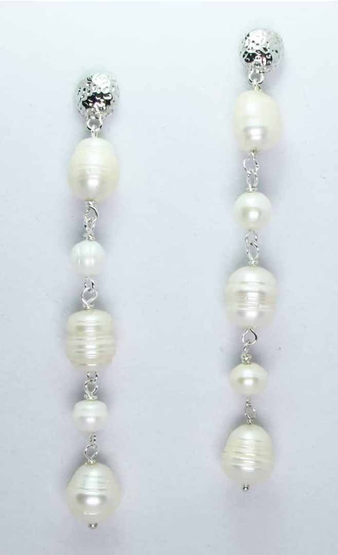 Long earrings with white baroque freshwater pearls