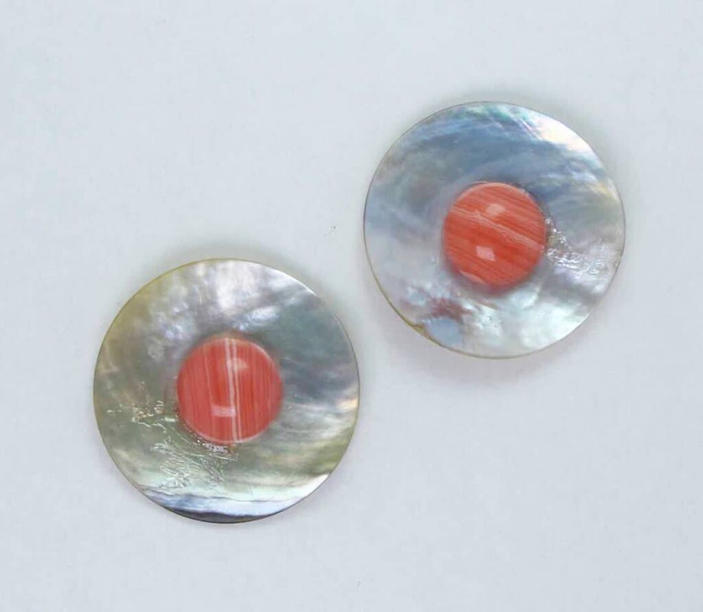 Earrings with mother of pearl and cabochon rhodocrosite