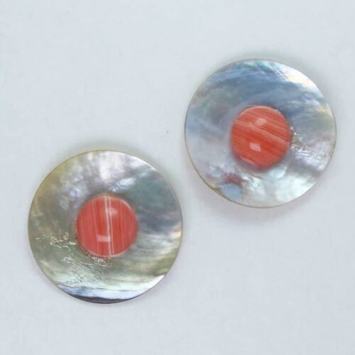 Earrings with mother of pearl and cabochon rhodocrosite