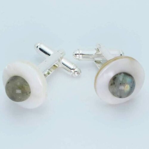 Cufflinks with mother of pearl and cabochon Jaipur labradorite