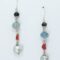 Silver earrings with aquamarine, red coral, gray keshi pearls and onyx
