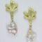 Golden coral branch earrings with baroque pearls