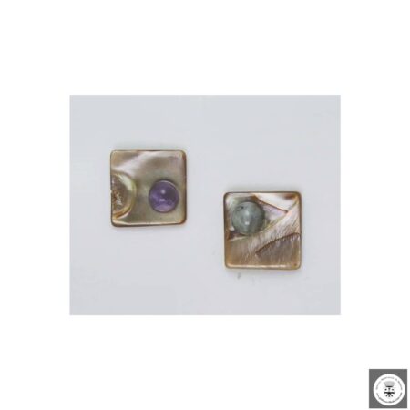 Orecchini con madreperla quadrata e labradorite e ametista cabochon