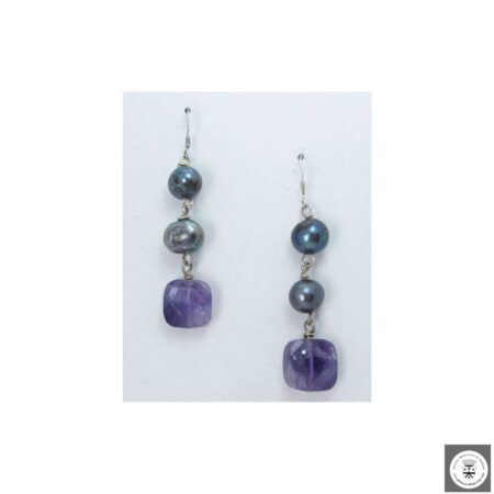 Orecchini in argento con perle barocche grigie e ametista