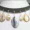 Leather choker with pearls, agate of Botswana and mother of pearl