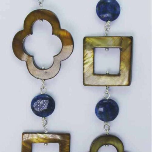 Rhodium plated brass earrings with mother of pearl and lapis lazuli