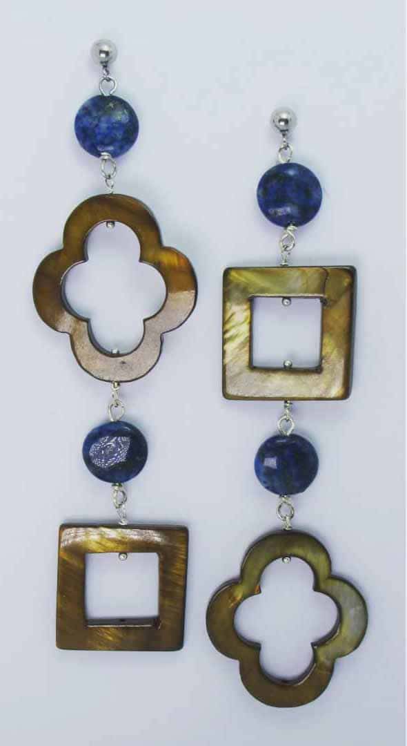 Rhodium plated brass earrings with mother of pearl and lapis lazuli