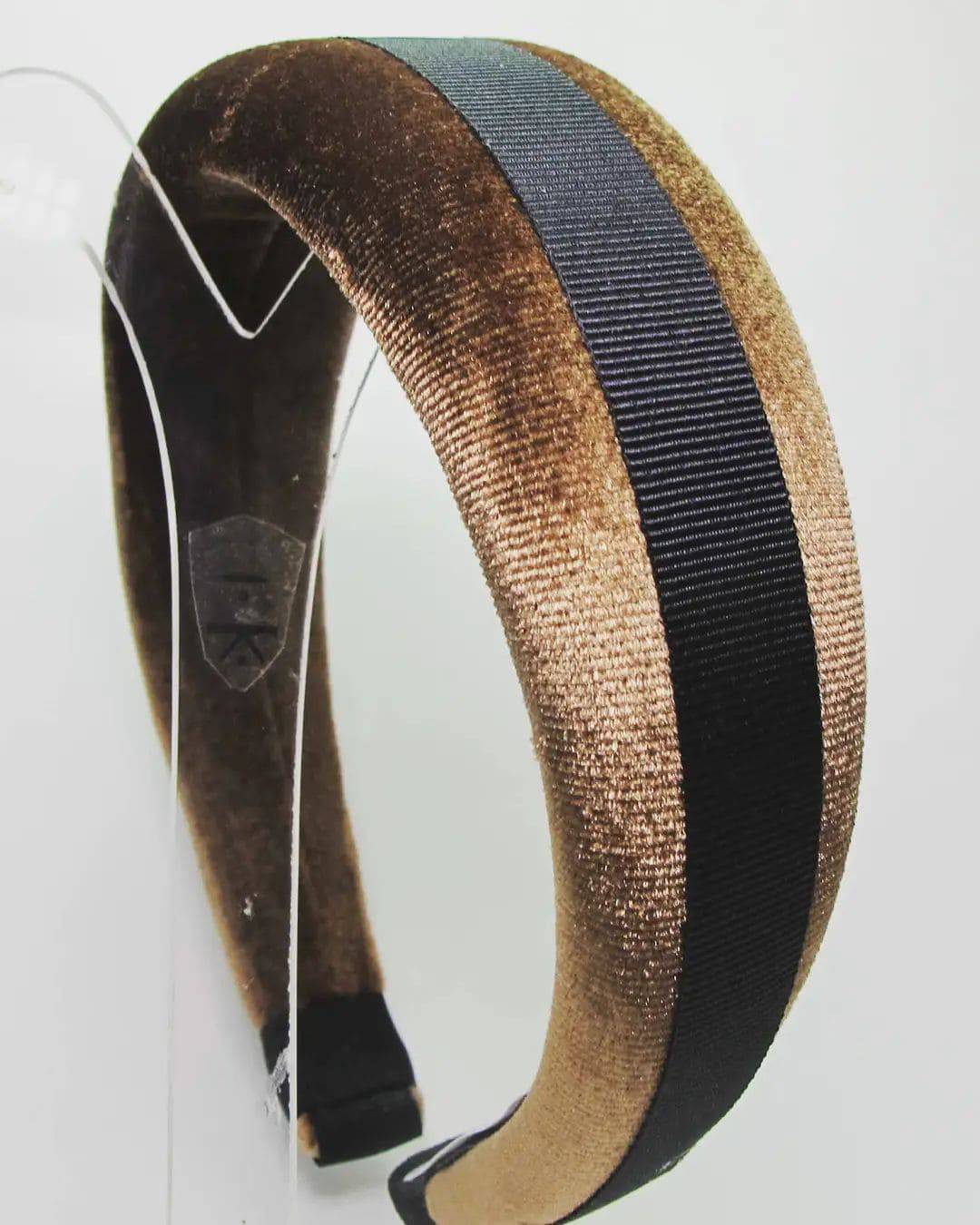 Brown velvet headband with black gros-grain ribbon