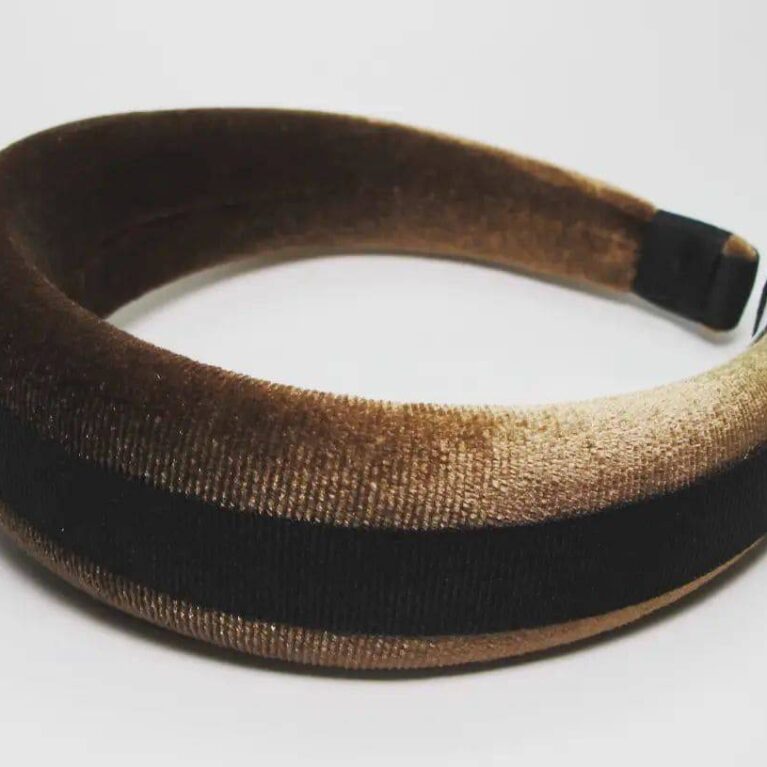 Brown velvet headband with black gros-grain ribbon