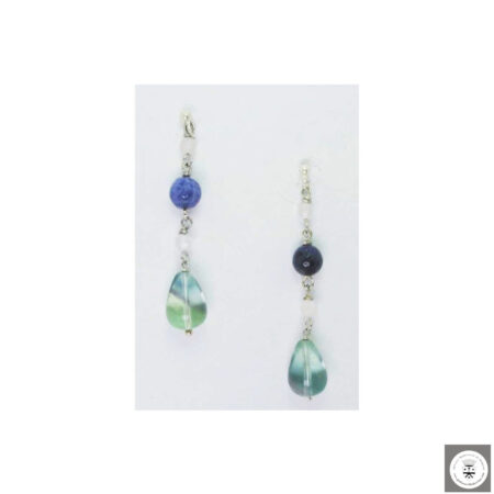 Orecchini in argento con fluorite, sodalite e quarzo rosa