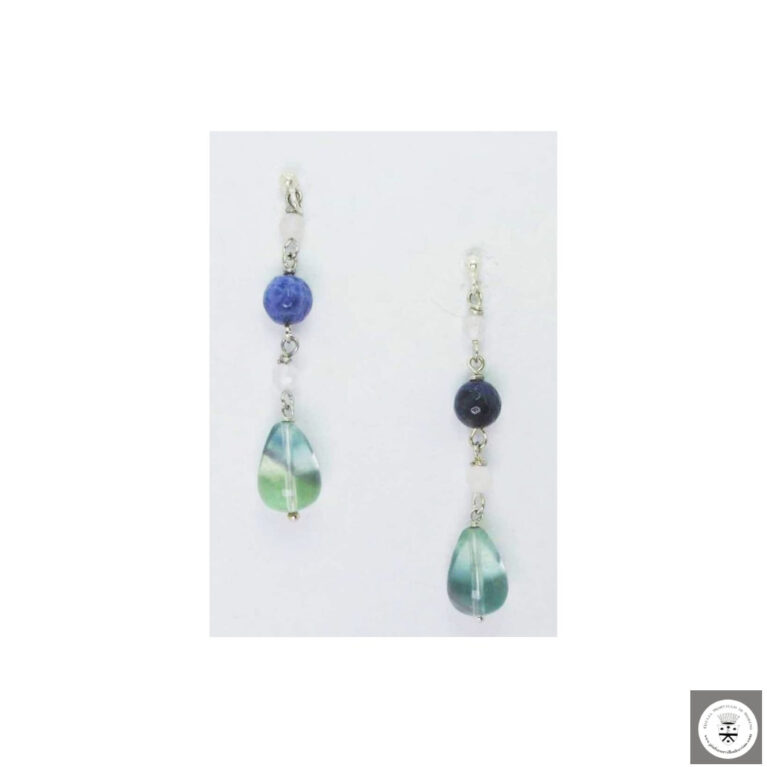 Orecchini in argento con fluorite, sodalite e quarzo rosa