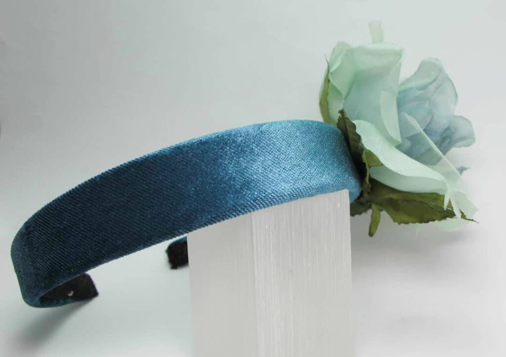 Light blue velvet headband with organza and silk flower