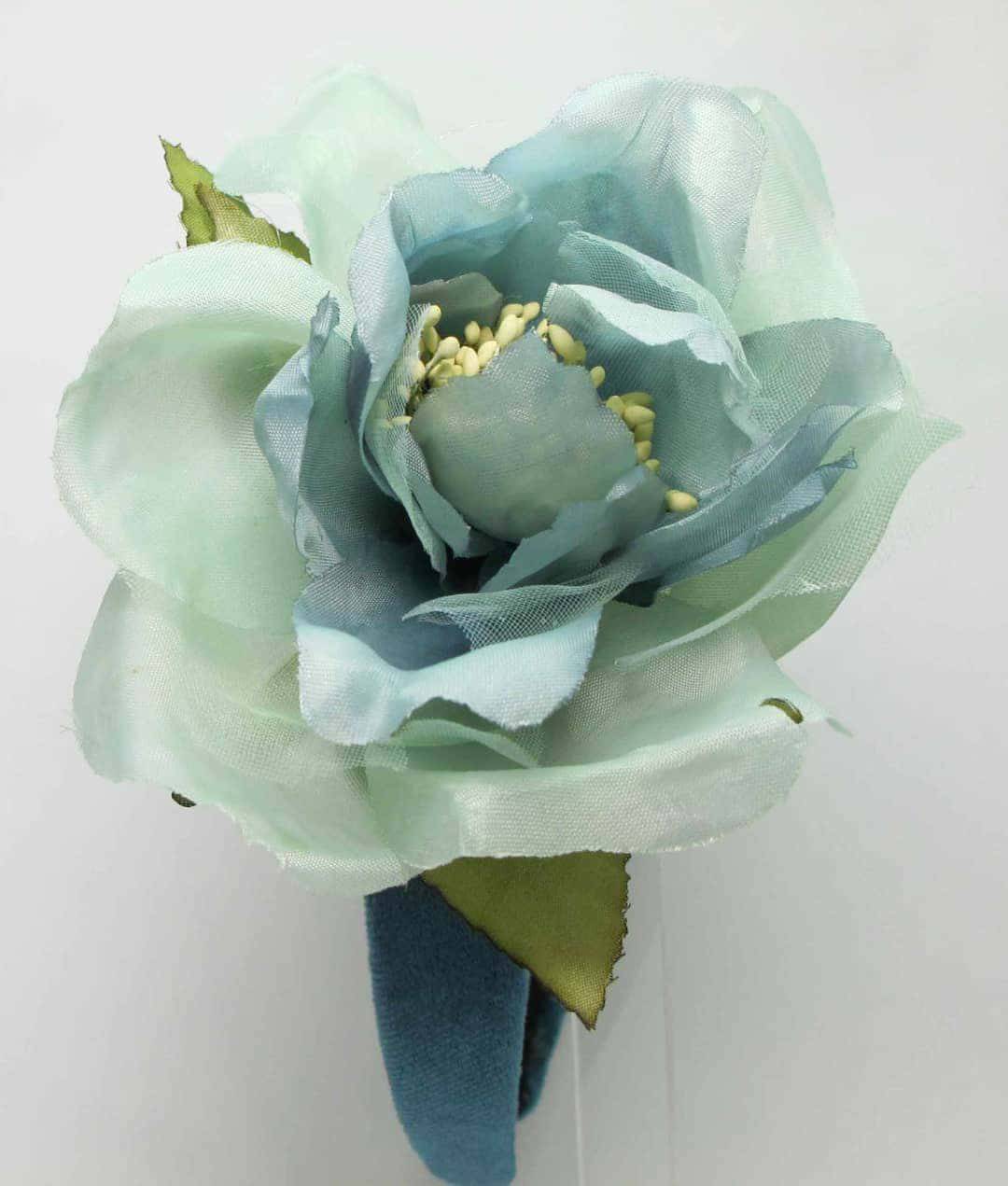 Light blue velvet headband with organza and silk flower