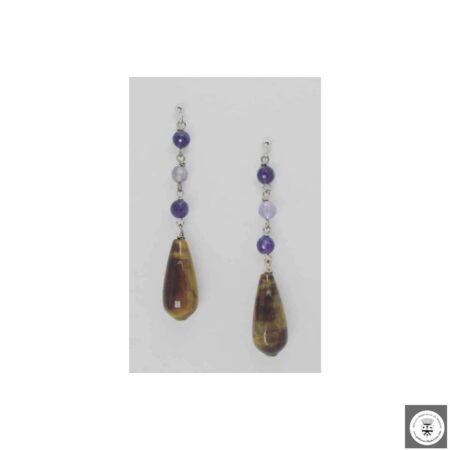 Orecchini in argento con occhio di tigre a goccia e ametista