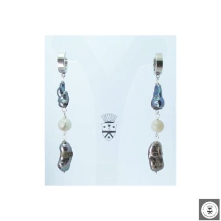 Orecchini lunghi con perle keshi grigie e amazzonite