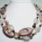 Two strands necklace with pink pearls, jasper, garnet, strawberry and pink quartz