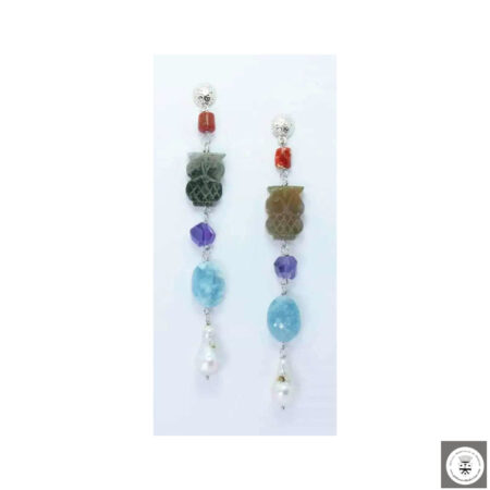 Orecchini con corallo, agata, ametista, acquamarina e perle