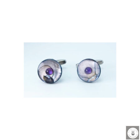 Gemelli rotondi con madreperla e ametista cabochon