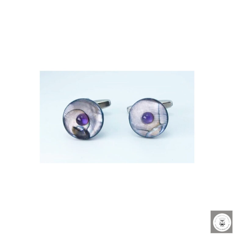 Gemelli rotondi con madreperla e ametista cabochon