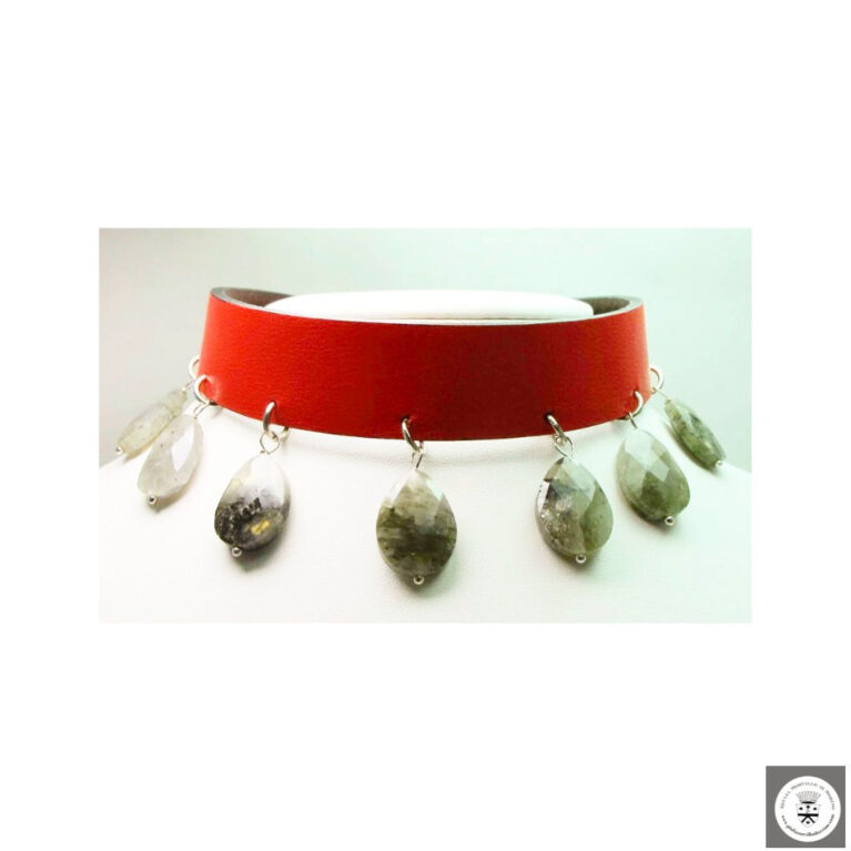 Girocollo in pelle double-face con gocce di labradorite