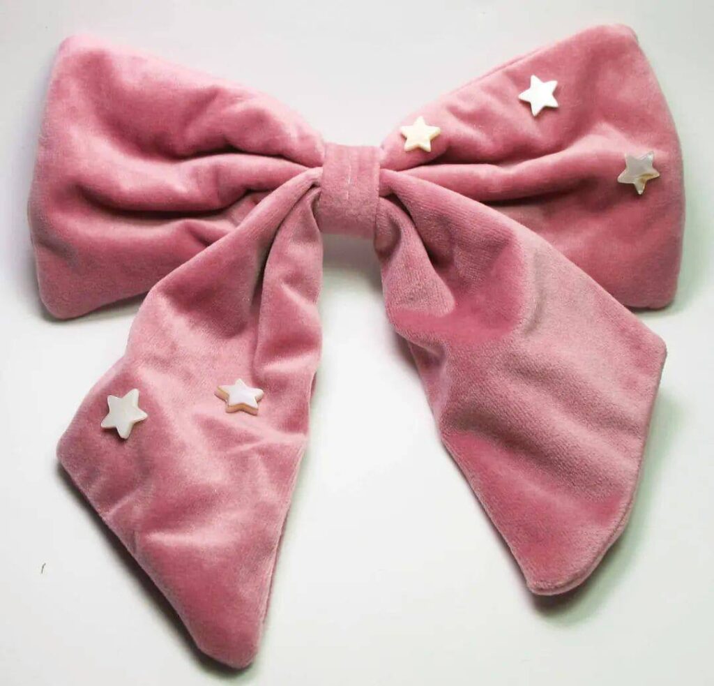 Pink velvet big bow french barrette with mother of pearl stars