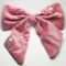 Pink velvet big bow french barrette with mother of pearl stars