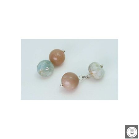 Gemelli con pietra di luna rosa e acquamarina