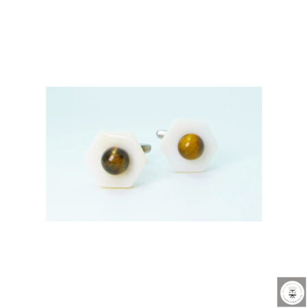 Gemelli con madreperla esagonale con pietra dura cabochon