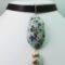 Black leather choker with baroque pearl, green jasper and cabochon amethyst